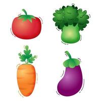 coleta de vegetais, tomate, brócolis, cenoura e berinjela. ilustração vetorial