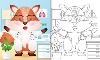 livro de colorir para crianças com uma ilustração do personagem do médico raposa vetor