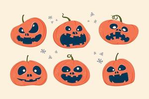 conjunto de abóboras assustadoras de halloween com expressão vetor