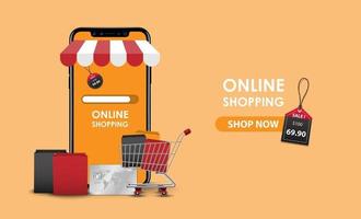 conceito de compras online, loja online de smartphone, ilustração vetorial vetor