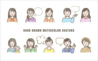 conjunto do vários vetor avatares, simples aguarela mão desenhado ilustração do fêmea rostos