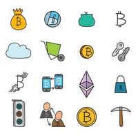 conjunto de ícones bitcoin criptomoeda vetor