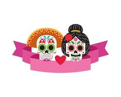 dois crânios de cabeça para o ícone do dia de los muertos vetor