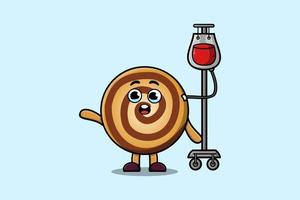 desenho animado bonito de biscoitos com transfusão de sangue vetor