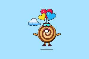 biscoitos fofos de desenho animado estão saltando de paraquedas com balão vetor