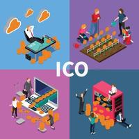 Ico conceito blockchain isométrico 2x2 vetor