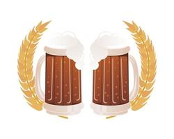 canecas de cerveja com espigas de cevada vetor