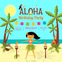 Cartão de vetor de festa de aniversário polinésia dos desenhos animados
