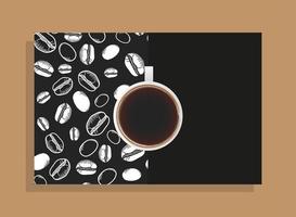 xícara de café em cartaz preto com desenho vetorial de feijão vetor