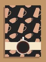 xícara de café em pôster preto com desenho vetorial de potes e xícaras vetor