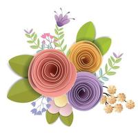 desenho vetorial e ilustração. artesanato flores de papel, primavera, outono, casamento e bouquet floral festivo dos namorados, cores brilhantes do outono, clipart da natureza isolado no fundo branco, enfeite decorativo. vetor