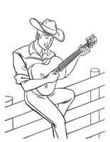 vaqueiro jogando guitarra isolado coloração página vetor
