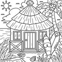 verão tropical cabana coloração página para crianças vetor