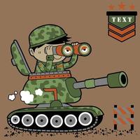 uma soldado monitores com binóculos a partir de a blindado veículo, vetor desenho animado ilustração