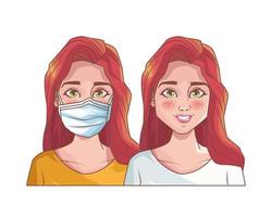 meninas com máscaras médicas vetor