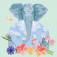 elefante botânico tropical em desenho animado de camiseta vetor