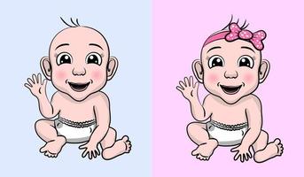 desenho animado bebê Garoto e garota, fofa e fofa vetor bebê. ilustração do bebê Garoto e menina sentado com alegre expressões