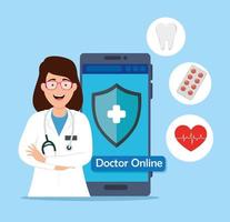 tecnologia online médico com smartphone e ícones vetor