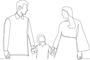 contínuo 1 linha desenhando feliz pequeno família. família conceito. solteiro linha desenhar Projeto vetor gráfico ilustração.