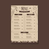 modelo de menu de restaurante em marrom com estilo desenhado à mão vetor