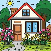 Primavera casa com jardim colori ilustração vetor