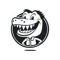 Preto e branco descomplicado logotipo com uma encantador alegre crocodilo. vetor