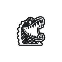 Preto e branco leve logotipo com uma fofa alegre crocodilo. vetor