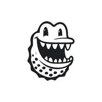 Preto e branco leve logotipo com uma agradável alegre crocodilo. vetor