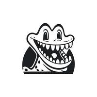 Preto e branco descomplicado logotipo com uma encantador alegre crocodilo. vetor