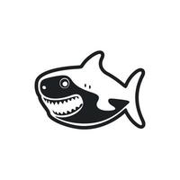Preto e branco luz logotipo com uma encantador alegre Tubarão. vetor