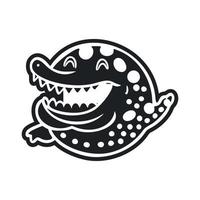 Preto e branco leve logotipo com adorável alegre crocodilo. vetor