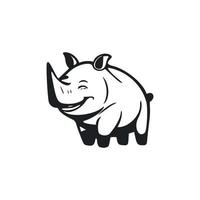 Preto e branco simples logotipo com adorável alegre hipopótamo. vetor