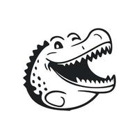 Preto e branco descomplicado logotipo com atraente alegre crocodilo. vetor