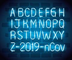 alfabeto com luz neon ncov 2019 vetor