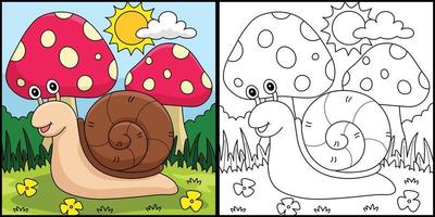 Primavera Caracol com cogumelo coloração ilustração vetor