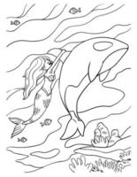 sereia e golfinho coloração página para crianças vetor