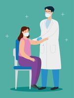 médico vacinando mulher no consultório vetor