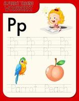 planilha de rastreamento do alfabeto com as letras p e p vetor