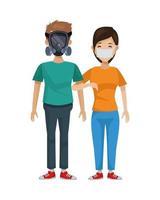 jovem casal com máscaras de segurança vetor