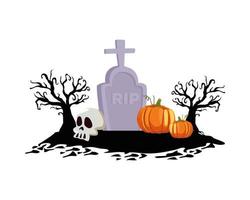 abóboras de halloween em desenho vetorial de cemitério vetor