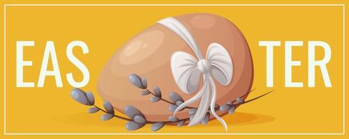 festivo folheto para feliz Páscoa. frango ovo do natural cor com uma arco e salgueiro galhos. vetor ilustração para poster, bandeira, local na rede Internet.