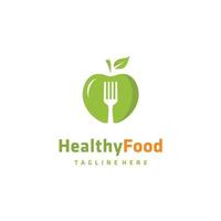 saudável Comida maçã e garfo logotipo Projeto para restaurante vetor