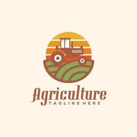 agricultura Fazenda trator e Sol logotipo Projeto ícone vetor