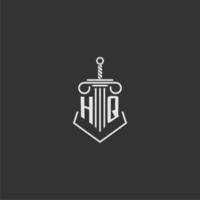 hq inicial monograma lei empresa com espada e pilar logotipo Projeto vetor