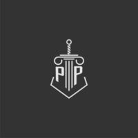 pp inicial monograma lei empresa com espada e pilar logotipo Projeto vetor