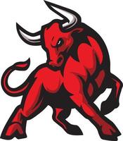 desenho animado Bravo vermelho touro mascote vetor