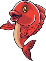 desenho animado peixe mascote acenando vetor