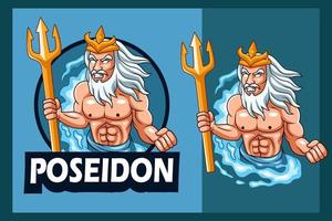 desenho animado Bravo Poseidon segurando uma dourado tridente vetor