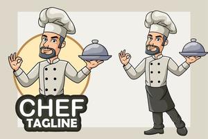 desenho animado chefe de cozinha segurando uma prata bandeja vetor