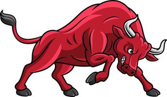 desenho animado vermelho touro ataque vetor